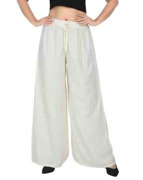 women relaxed fit palazzos with elasticated drawstring waist