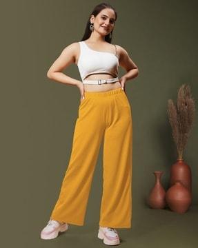 women relaxed fit palazzos with elasticated waist