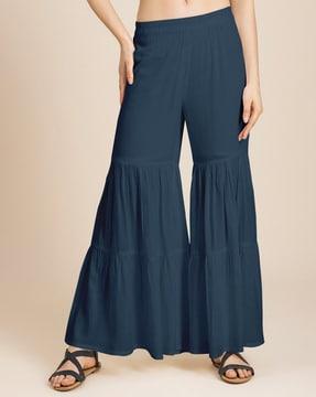 women relaxed fit palazzos with elasticated waistband