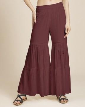 women relaxed fit palazzos with elasticated waistband