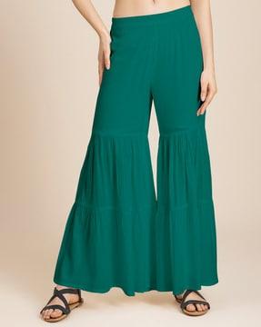 women relaxed fit palazzos with elasticated waistband