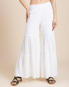 women relaxed fit palazzos with elasticated waistband