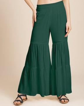 women relaxed fit palazzos with elasticated waistband