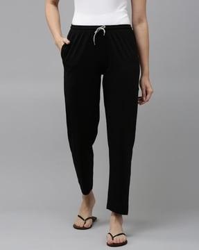 women relaxed fit pants with elasticated drawstring waist