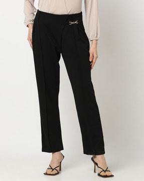 women relaxed fit pants with pin-tuck details