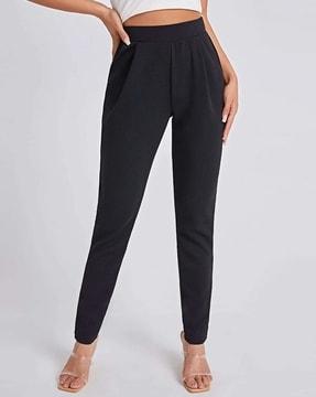 women relaxed fit pleat-front pants with insert pockets