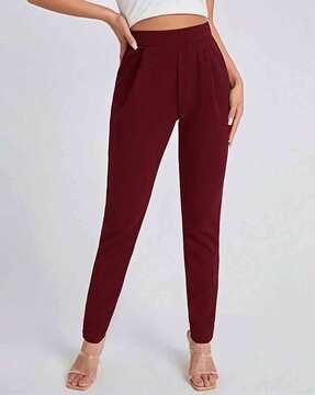 women relaxed fit pleat-front pants with insert pockets