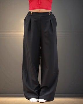 women relaxed fit pleated korean 9-9 pants