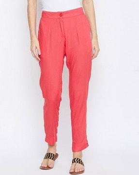 women relaxed fit pleated pants with insert pocket