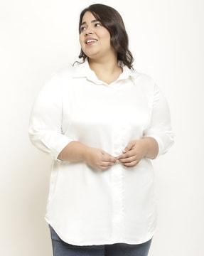 women relaxed fit plus size shirt with spread collar