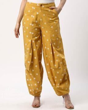 women relaxed fit polka-dot flat-front pants