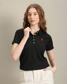 women relaxed fit polo t-shirt with logo embroidery