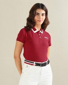 women relaxed fit polo t-shirt with logo embroidery