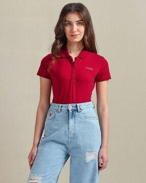 women relaxed fit polo t-shirt with logo embroidery