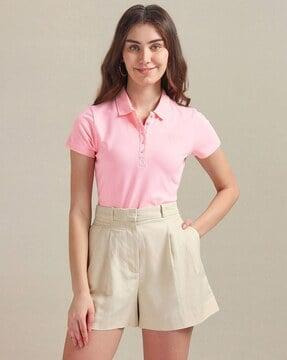 women relaxed fit polo t-shirt with logo embroidery