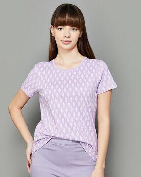 women relaxed fit printed round-neck top