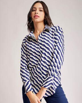 women relaxed fit printed shirt with full sleeves