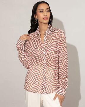 women relaxed fit printed spread-collar shirt