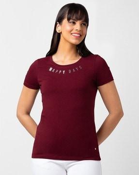 women relaxed fit round-neck t-shirt with placement print