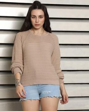 women relaxed fit round-neck top with ribbed hem