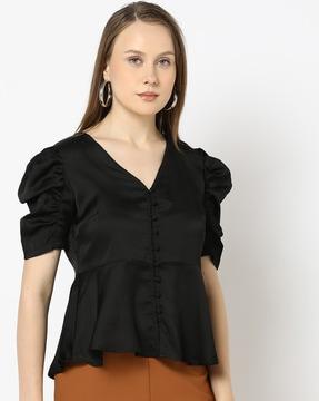 women relaxed fit ruched peplum top
