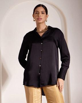 women relaxed fit satin shirt