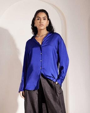 women relaxed fit satin shirt