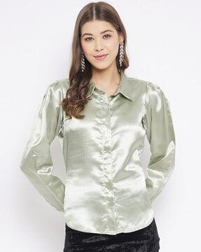 women relaxed fit satin shirt