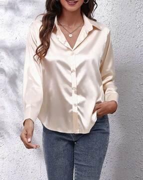 women relaxed fit satin shirt