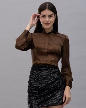 women relaxed fit satin shirt