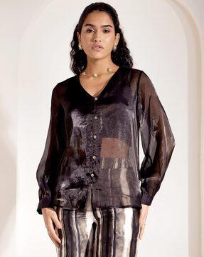 women relaxed fit semi-sheer shirt