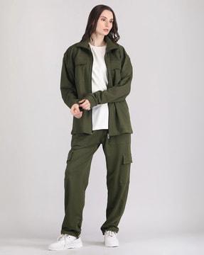 women relaxed fit shacket with flap buttons