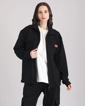 women relaxed fit shacket with flap buttons