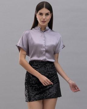 women relaxed fit shirt with band collar