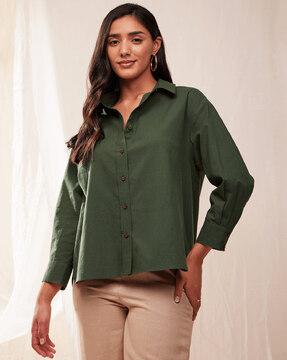 women relaxed fit shirt with cuffed sleeves