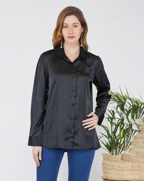 women relaxed fit shirt with cuffed-sleeves