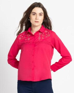 women relaxed fit shirt with cuffed sleeves