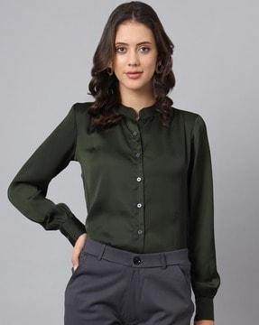 women relaxed fit shirt with cuffed sleeves