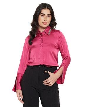 women relaxed fit shirt with embellished collar