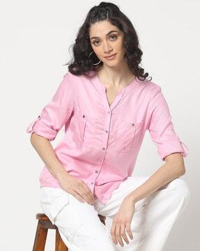 women relaxed fit shirt with flap pockets
