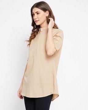 women relaxed fit shirt with mandarin collar