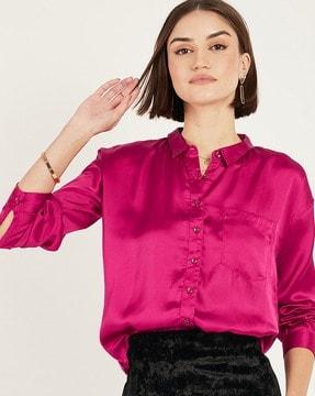 women relaxed fit shirt with patch pocket