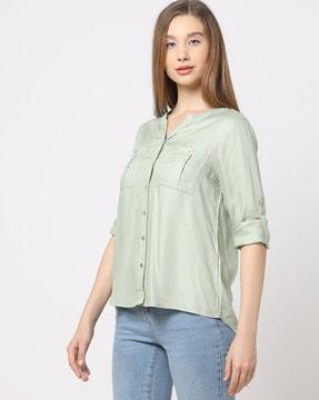 women relaxed fit shirt with patch pockets