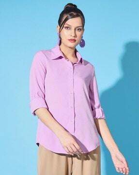 women relaxed fit shirt with roll-up sleeves