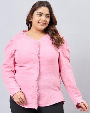 women relaxed fit shirt with ruffled detail