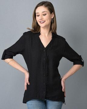 women relaxed fit shirt with spread collar