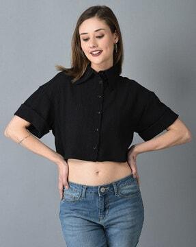 women relaxed fit shirt with spread collar