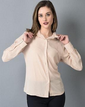 women relaxed fit shirt with spread collar