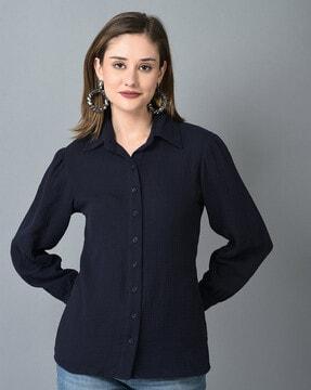 women relaxed fit shirt with spread collar