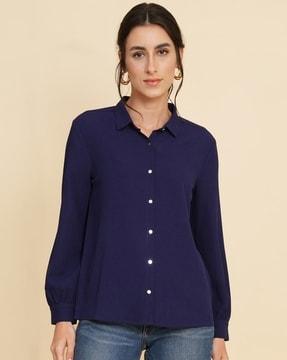 women relaxed fit shirt with spread collar